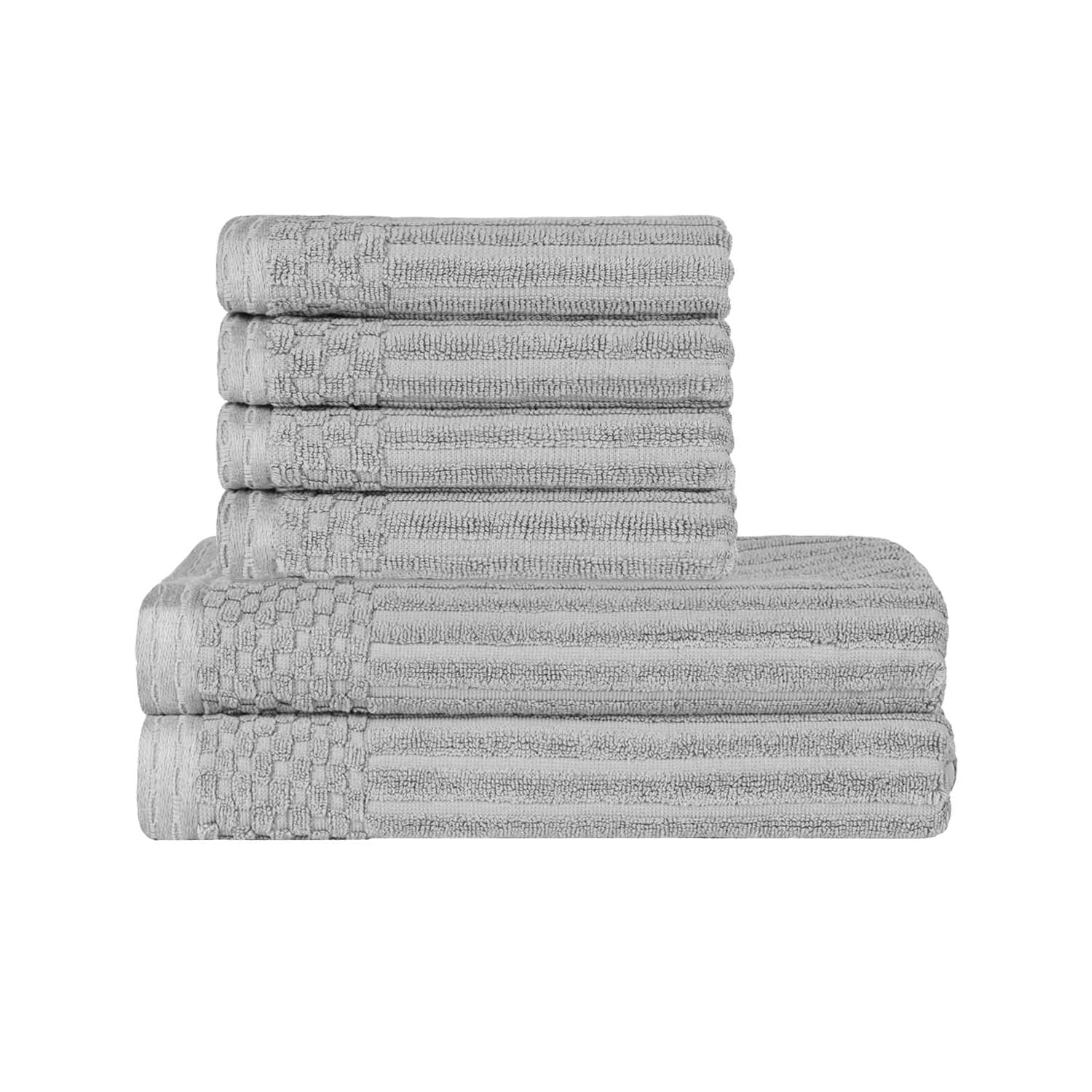Superior Ribbed Cotton 6-Piece Silver Bath Towel/ Hand Towel Set