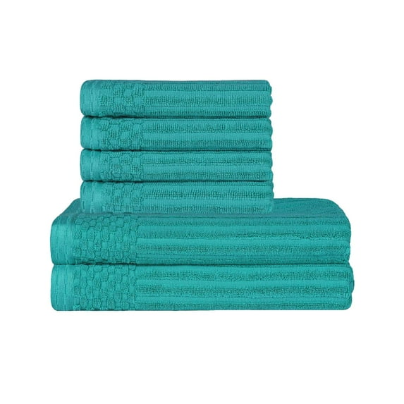 Superior Ribbed Cotton 6-Piece Turquoise Bath Towel/ Hand Towel Set