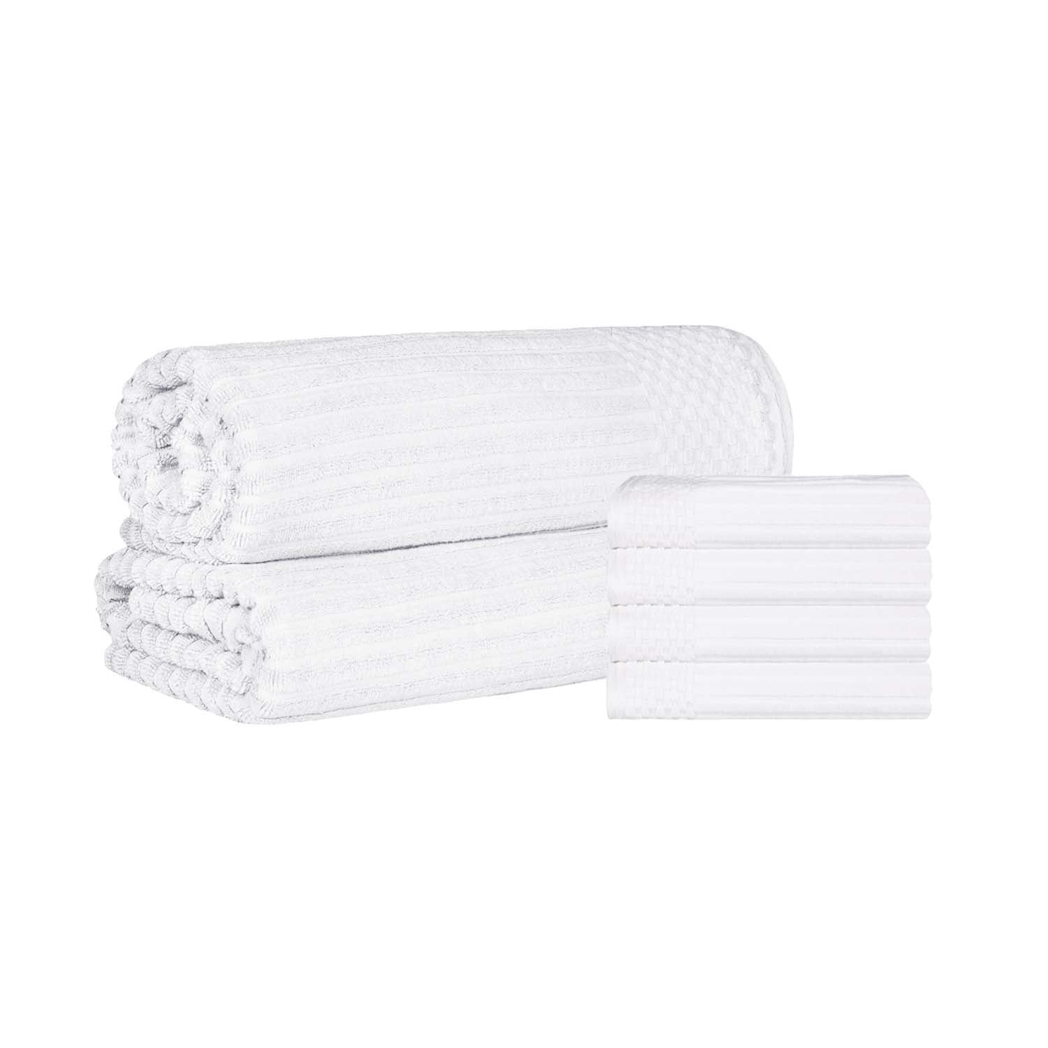 Superior Ribbed Cotton 6-Piece White Bath Sheet/ Hand Towel Set