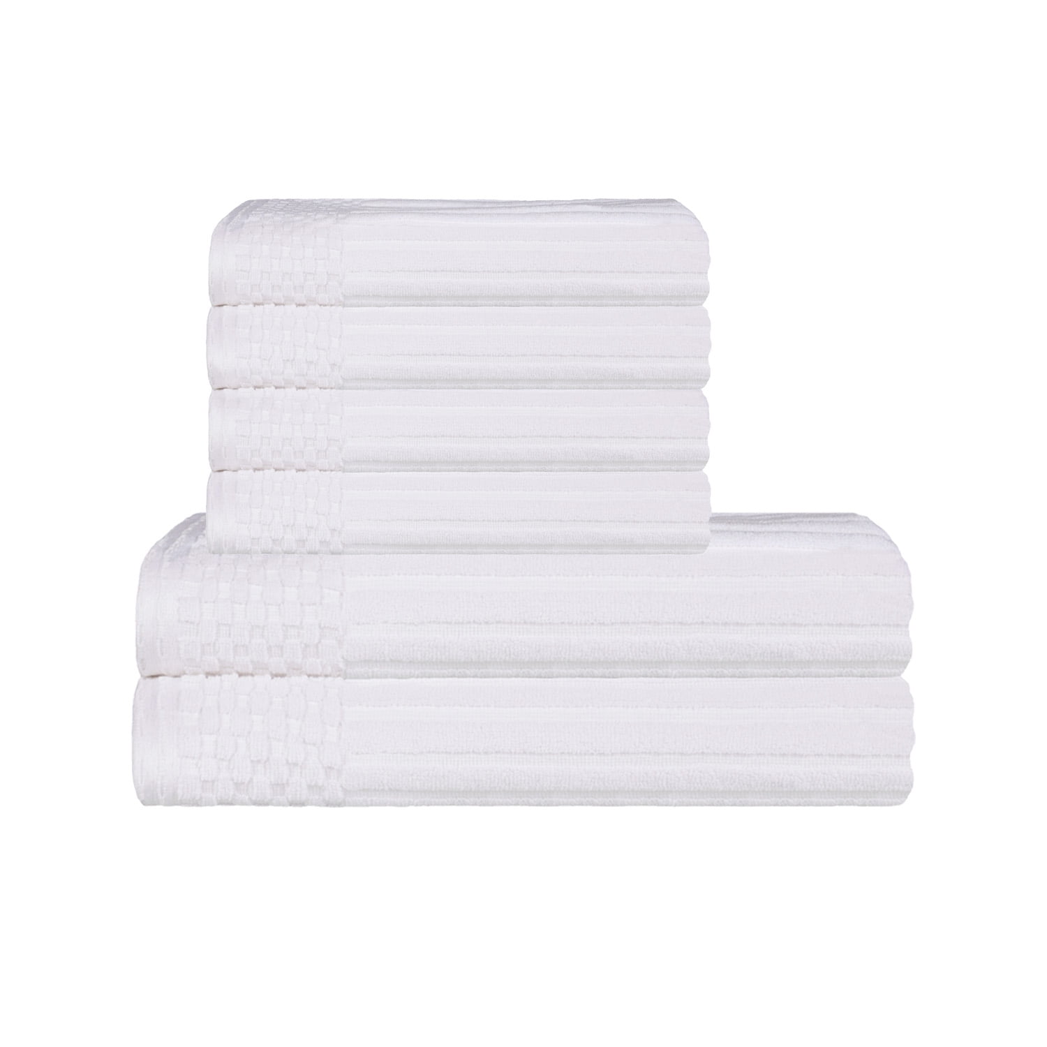 Superior Ribbed Cotton 6-Piece White Bath Towel/ Hand Towel Set