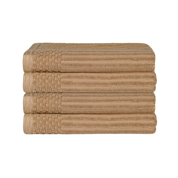 Superior Ribbed Cotton Ultra-Absorbent 4-Piece Coffee Bath Towel Set