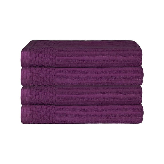 Superior Ribbed Cotton Ultra-Absorbent 4-Piece Plum Bath Towel Set