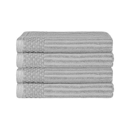 Superior Ribbed Cotton Ultra-Absorbent 4-Piece Silver Bath Towel Set