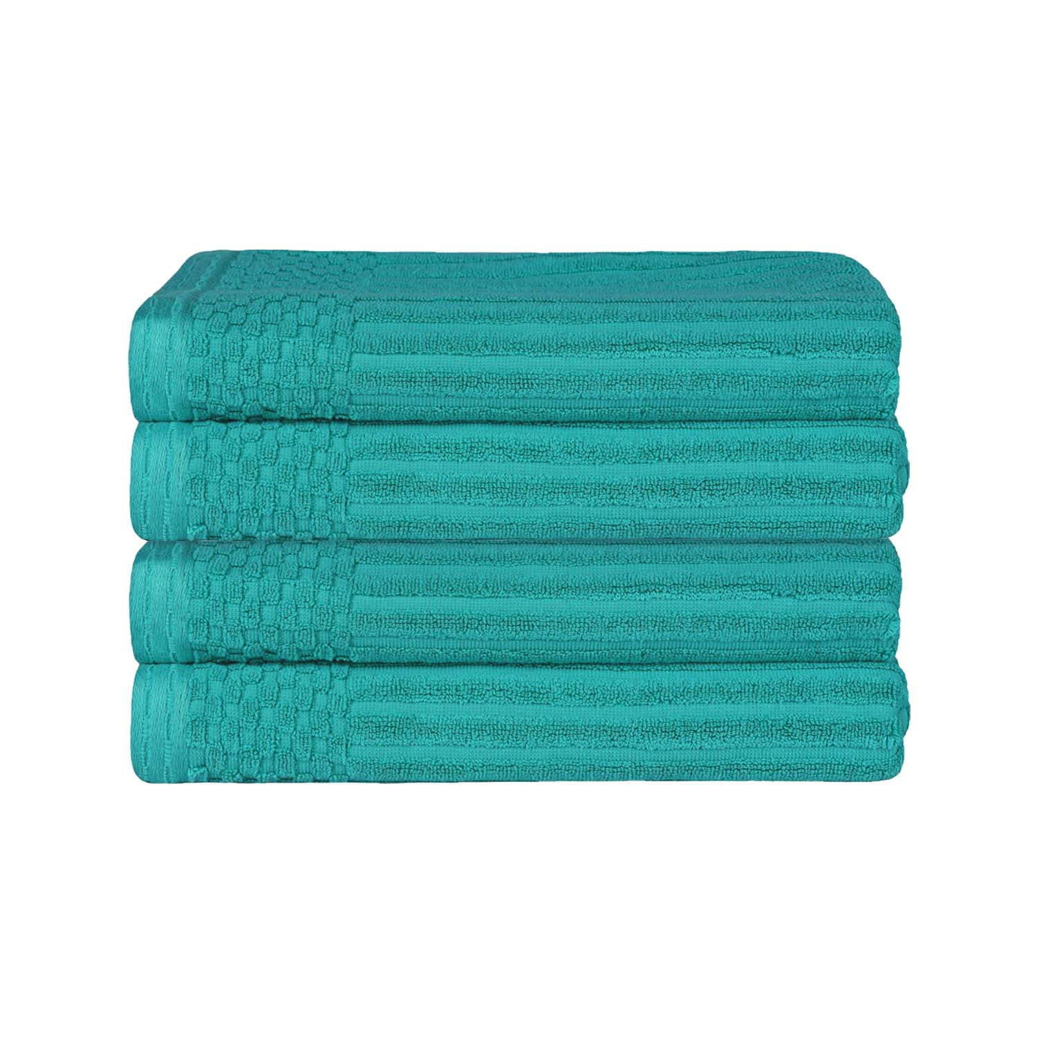 Superior Ribbed Cotton Ultra-Absorbent 4-Piece Turquoise Bath Towel Set ...