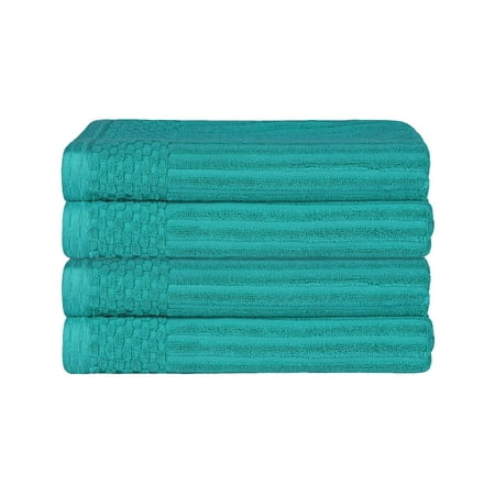 Superior Ribbed Cotton Ultra-Absorbent 4-Piece Turquoise Bath Towel Set