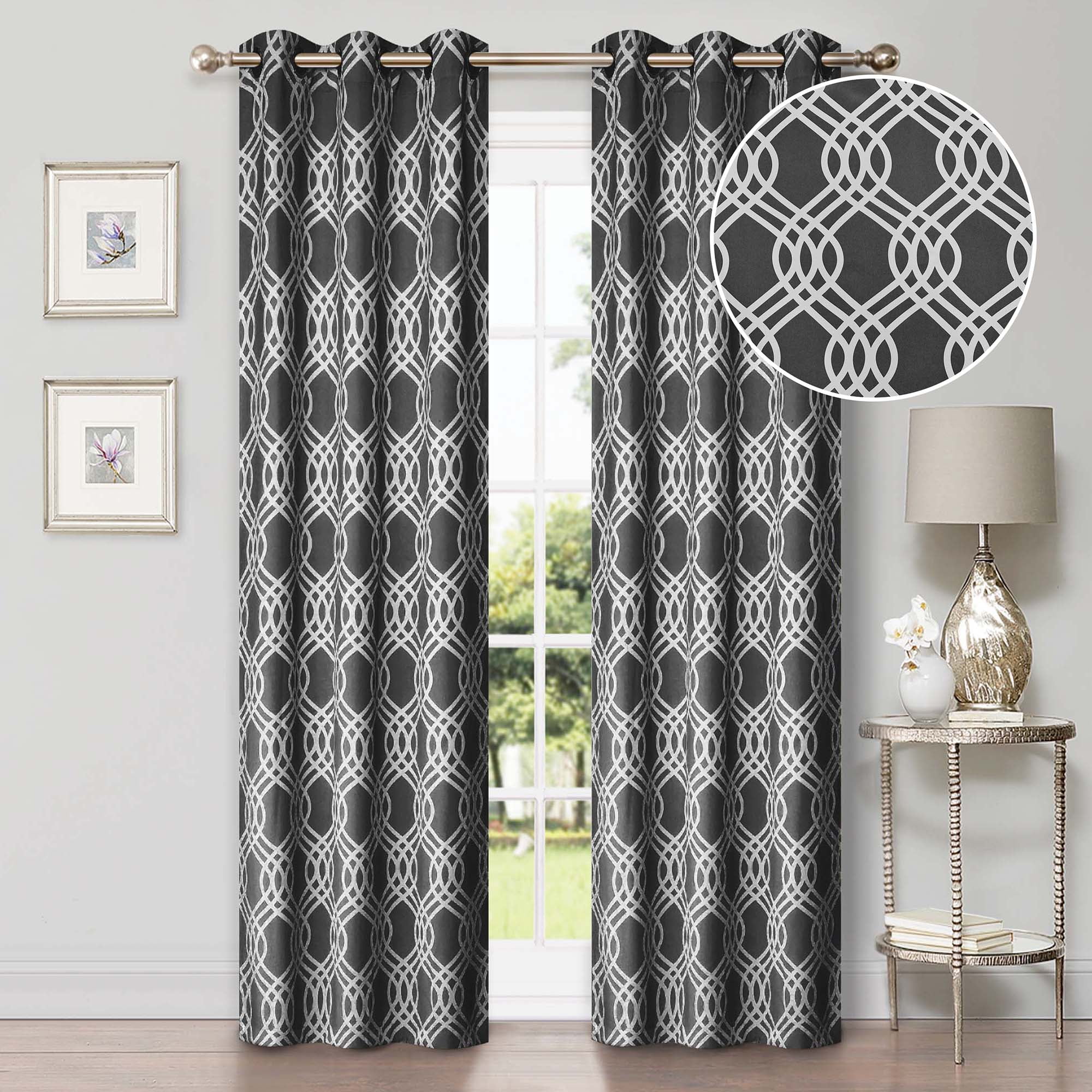 Superior Ribbon Blackout Curtains Set of 2, Grommet Header Cutain Panel Pair, Silver, 52"W x 63"L