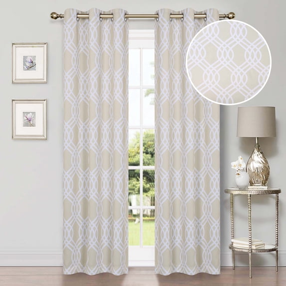 Superior Ribbon Blackout Curtains Set of 2, Rod Pocket Cutain Panel Pair, Ivory, 26"W x 63"L