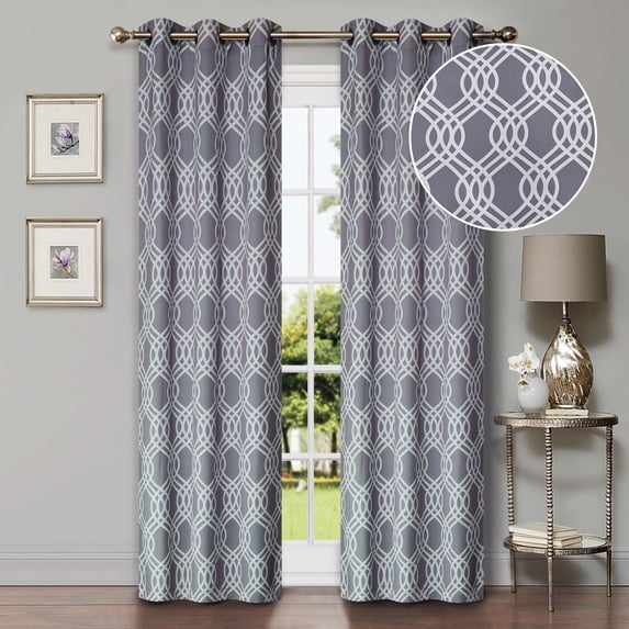 Superior Ribbon Blackout Curtains Set of 2, Grommet Header Cutain Panel Pair, Grey, 52"W x 96"L