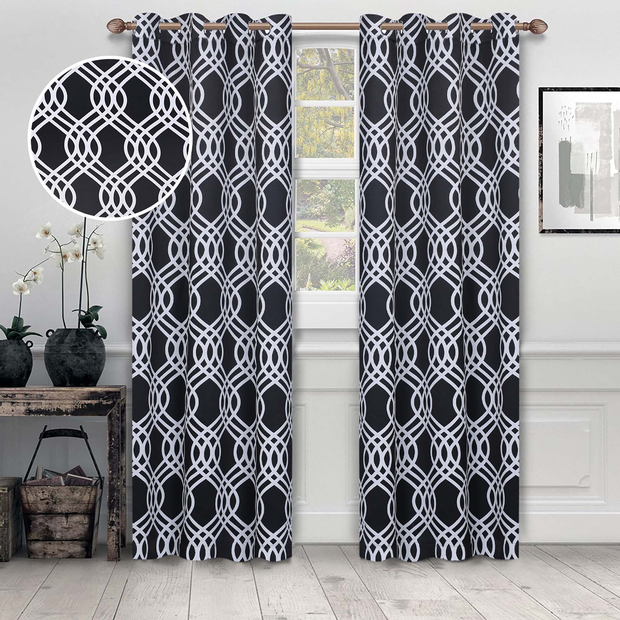 Superior Ribbon Blackout Curtains Set of 2, Grommet Header Cutain Panel Pair, Chrome, 52"W x 84"L