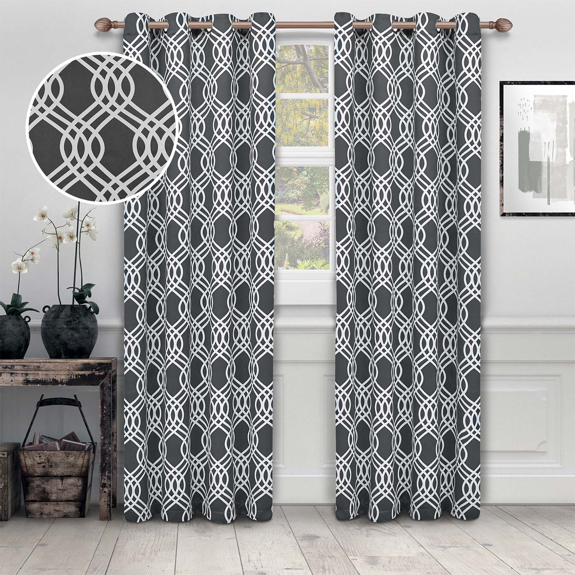 Superior Ribbon Blackout Curtains Set of 2, Grommet Header Cutain Panel Pair, Chrome, 42"W x 84"L