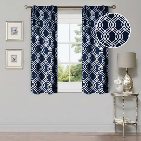 Superior Ribbon Blackout Curtains, Rod Pocket, Set of 2, 26" x 63", Navy Blue