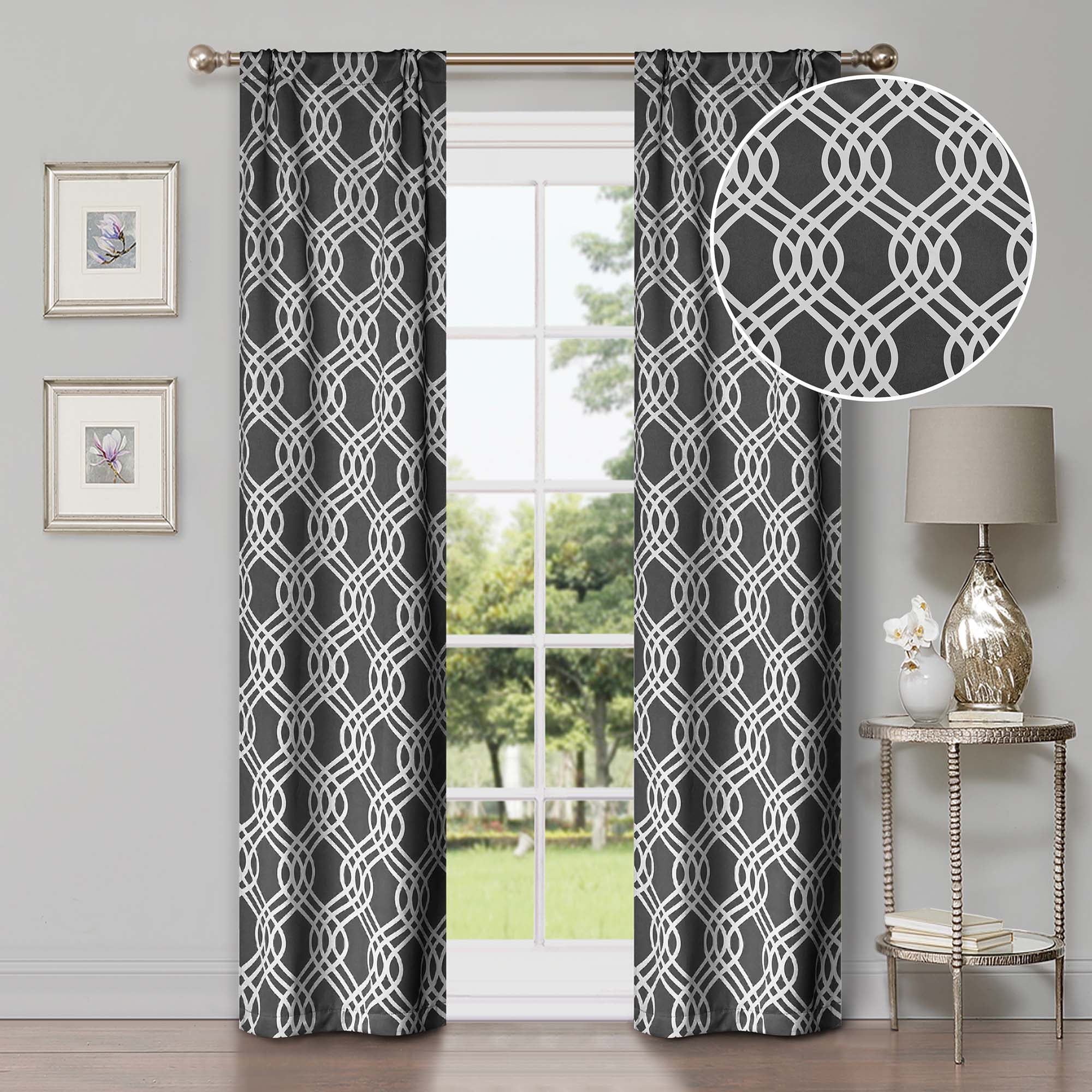 Superior Ribbon Blackout Curtains Set of 2, Grommet Header Cutain Panel Pair, Grey, 42"W x 96"L
