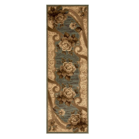 Superior Rinceau Traditional Indoor Runner Rug, Slate, 2' 7" x 8'