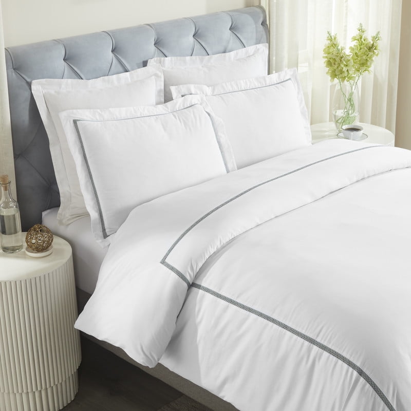 White Full/Queen Cotton Embroidered Duvet Cover Set