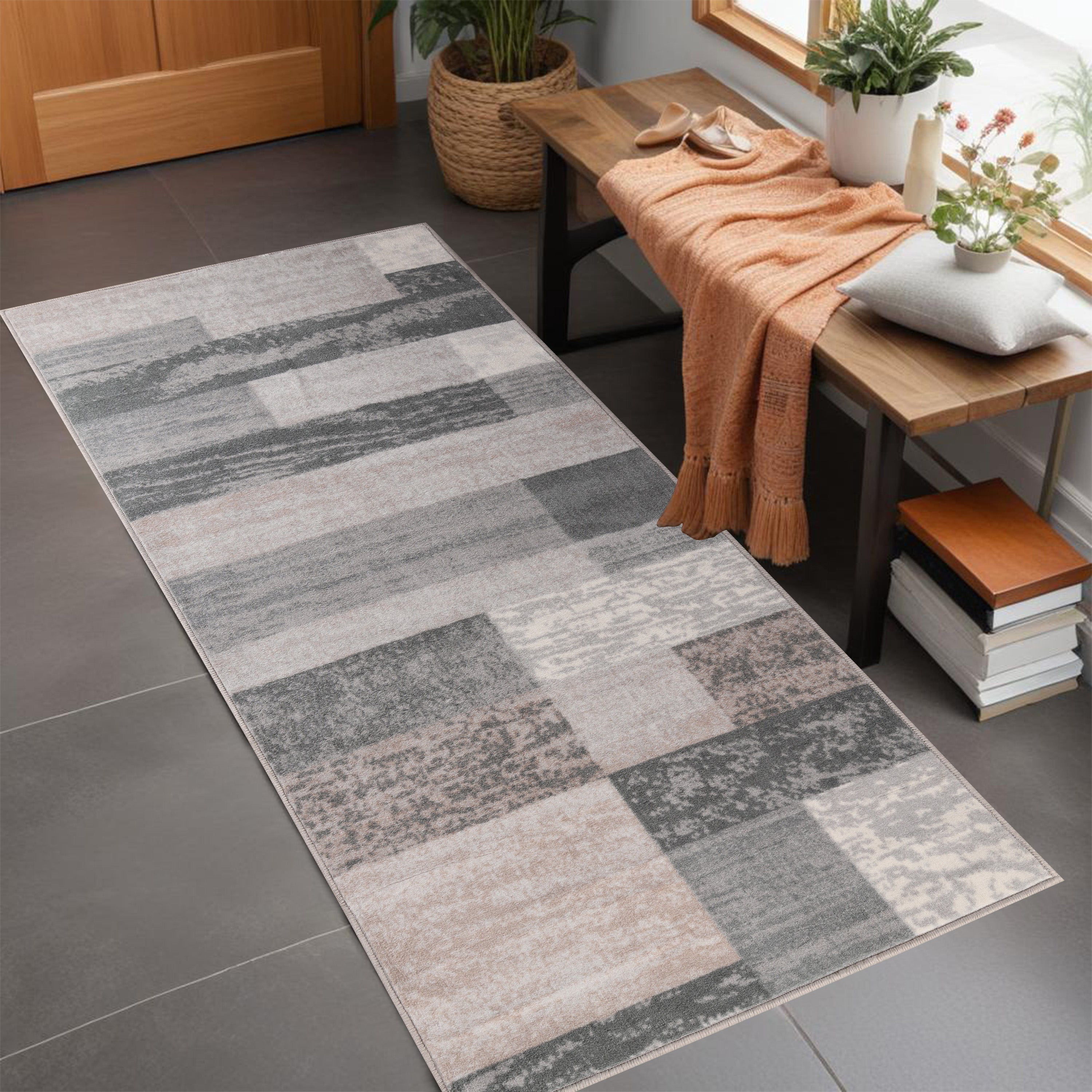 Superior Rockwood Geometric Blocks Washable Indoor Area Rug, 10' x 14', Beige