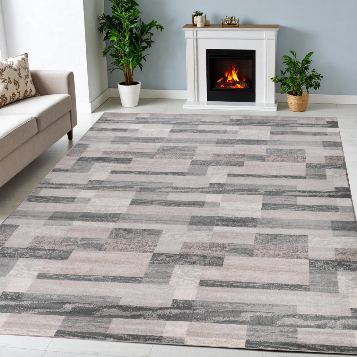 Superior Rockwood Geometric Blocks Washable Indoor Area Rug, 12' x 15', Beige