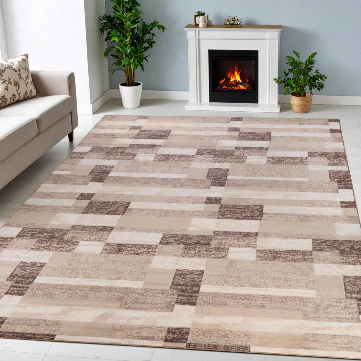Superior Rockwood Geometric Blocks Washable Indoor Area Rug, 12' x 15', Blue - Taupe