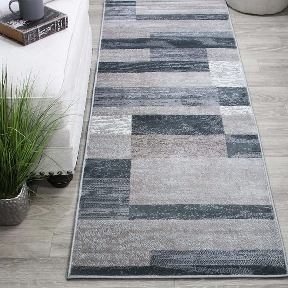 Superior Rockwood Geometric Indoor Runner Rug, 2' 7" x 10', Blue-Taupe