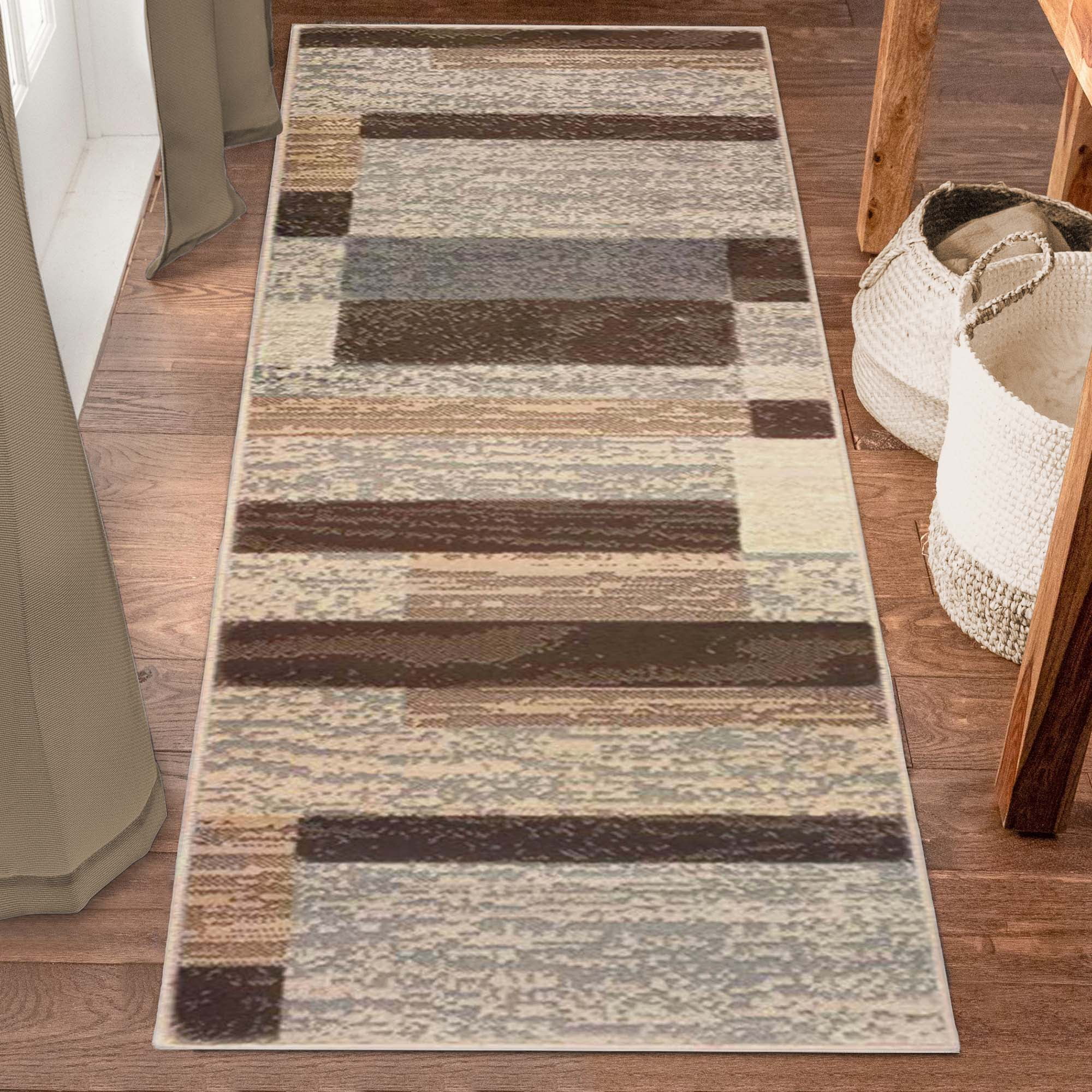 Slate Geometric Patchwork Medium Pile Runner Rug