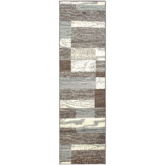Superior Rockwood Geometric Indoor Runner Rug, 2' 7" x 12', Light Blue-Ivory