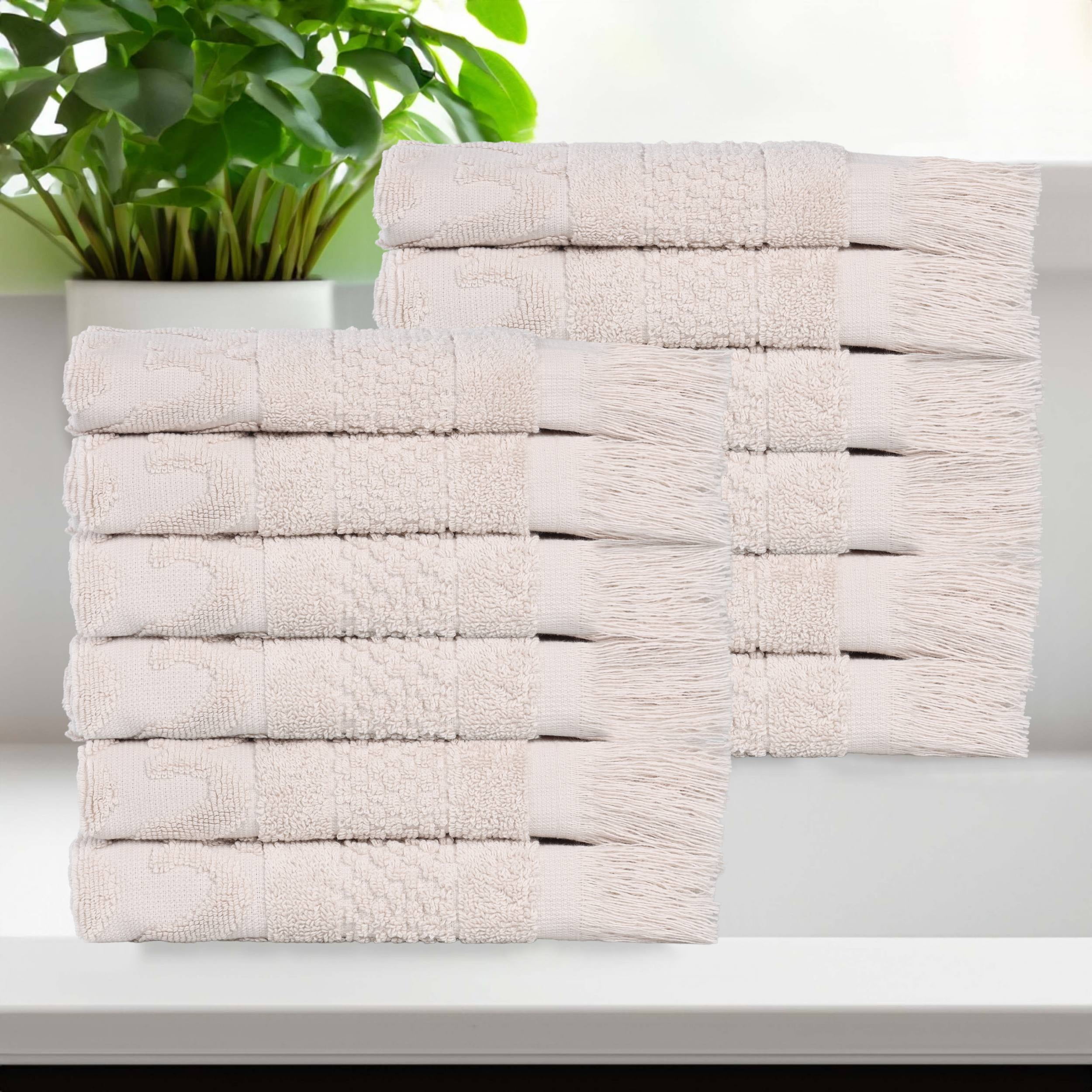 Superior Rolla Geometric Cotton 12 Piece Washcloth / Face Towel Set, Quick-Dry Ultra Soft Towels, Silver