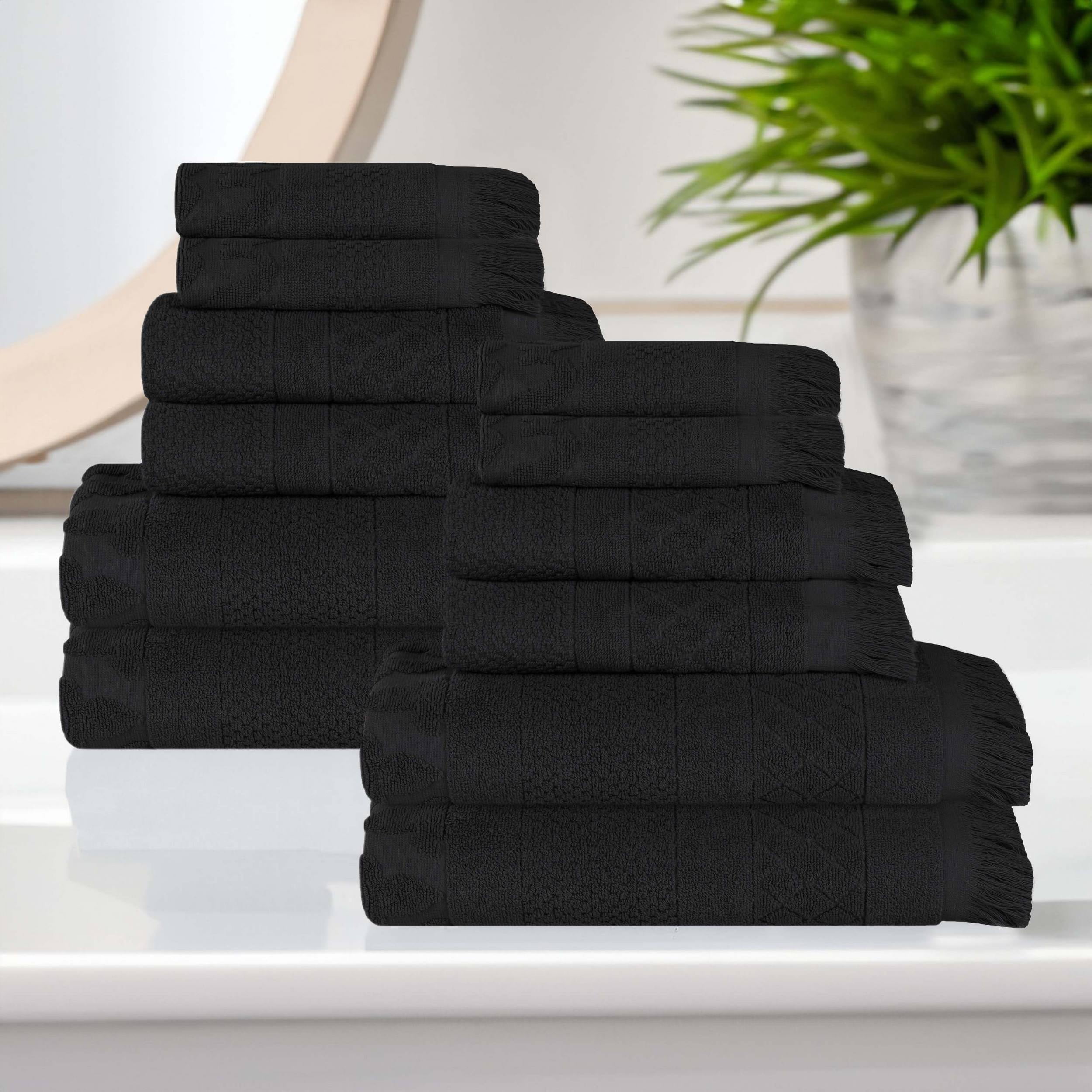 Superior Rolla Cotton Geometric Soft 12 Piece Towel Set, Black