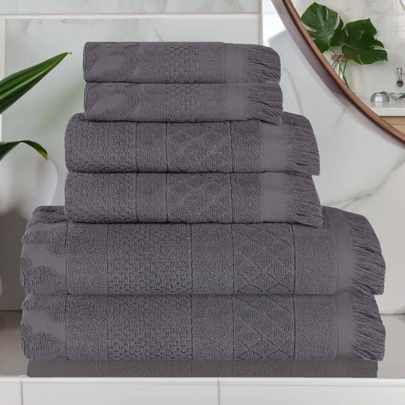 Superior Rolla Cotton Geometric Soft 6 Piece Towel Set, Grey