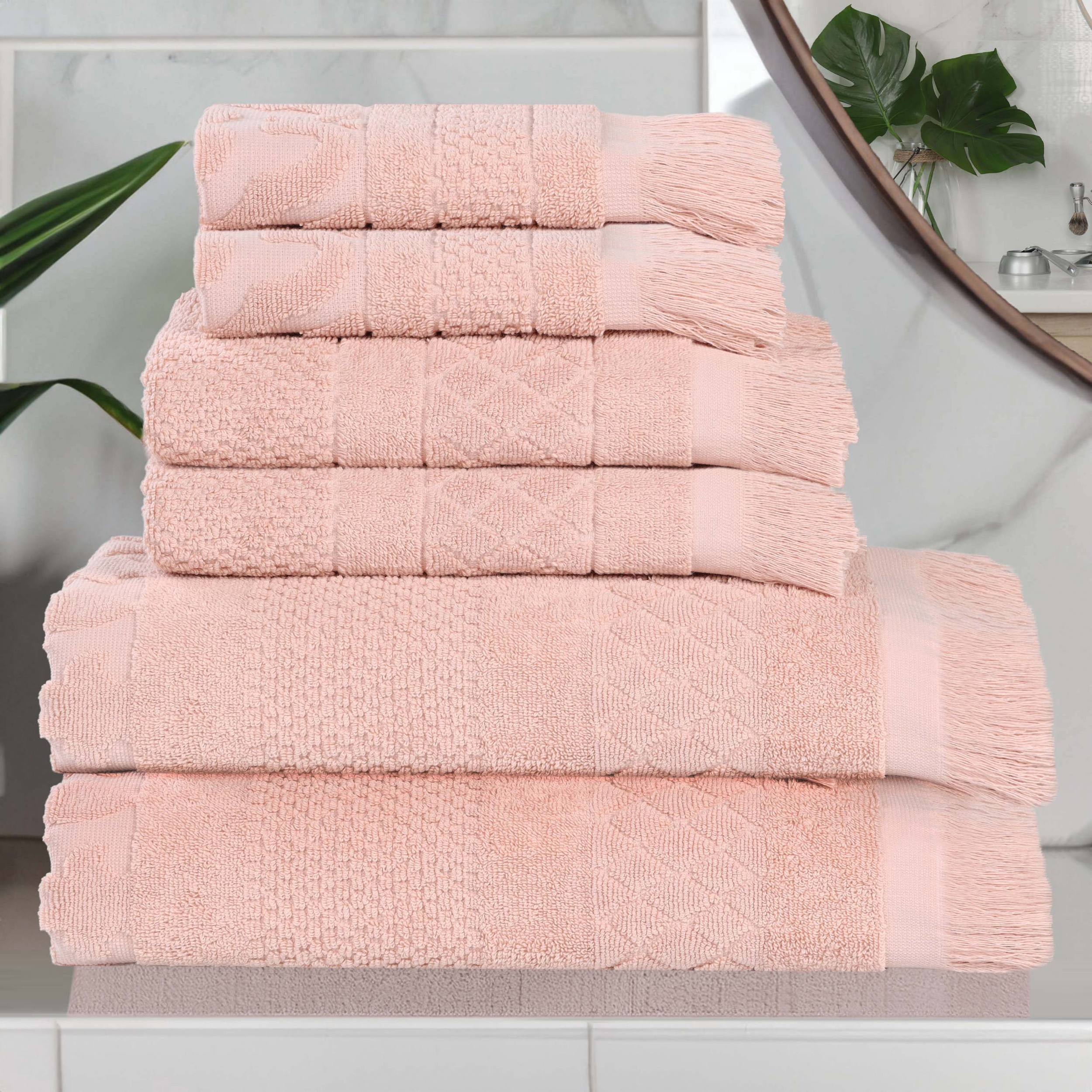 Superior Rolla Geometric Cotton 6 Piece Towel Set, Quick-Dry Ultra Soft Towels, Pink