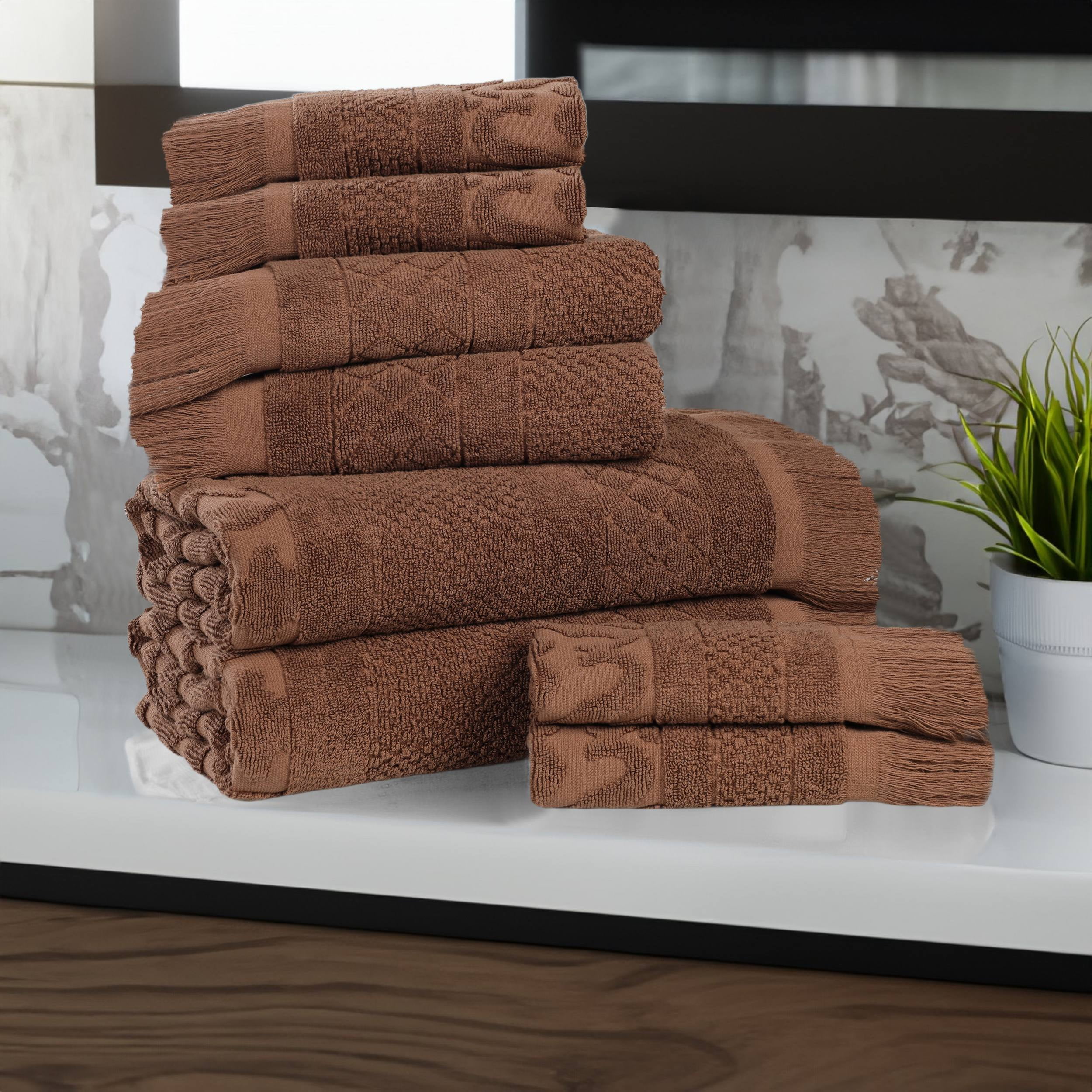 Superior Rolla Cotton Geometric Soft 8 Piece Towel Set, Chocolate