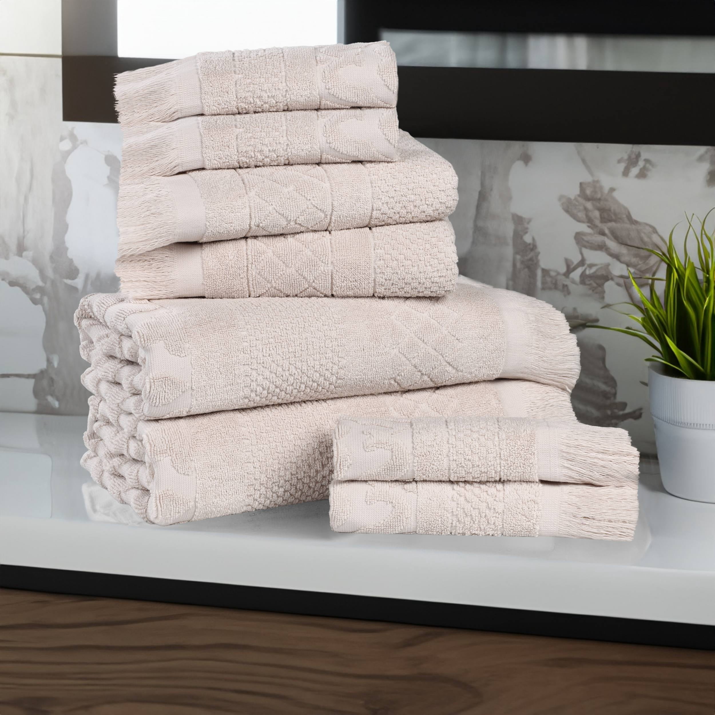 Superior Rolla Geometric Cotton 8 Piece Towel Set, Quick-Dry Ultra Soft Towels, Silver