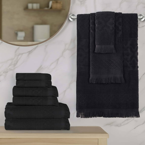 Superior Rolla Cotton Geometric Soft 9 Piece Towel Set, Black