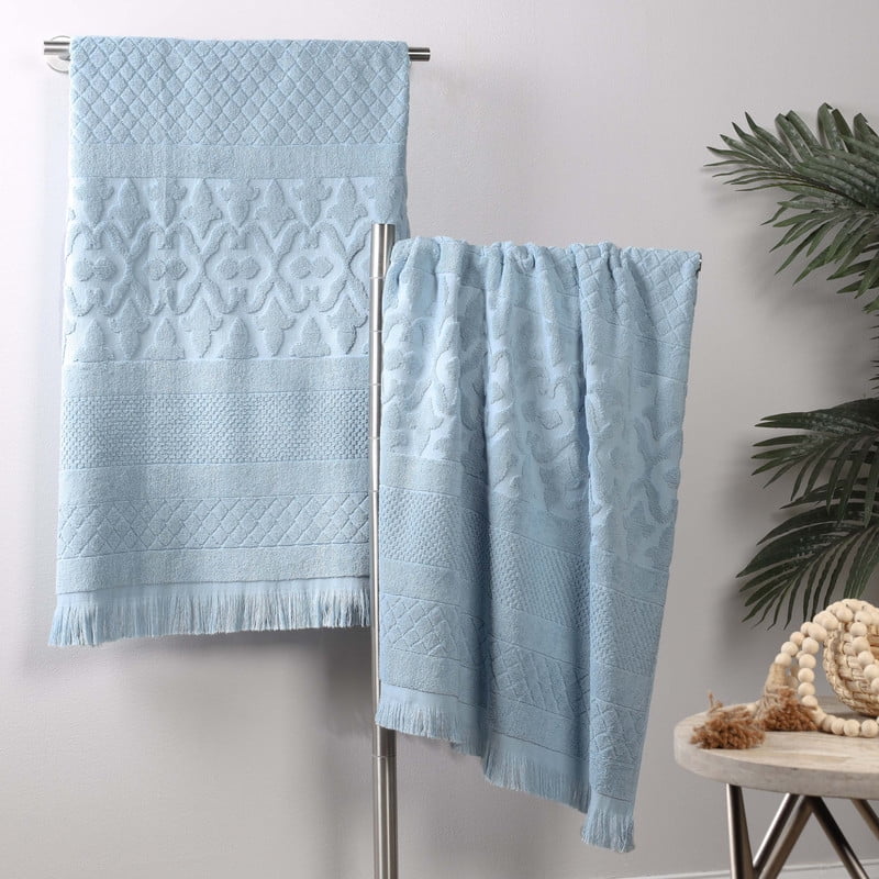 Superior Rolla Cotton Geometric Soft Bath Sheet Set of 2, Blue