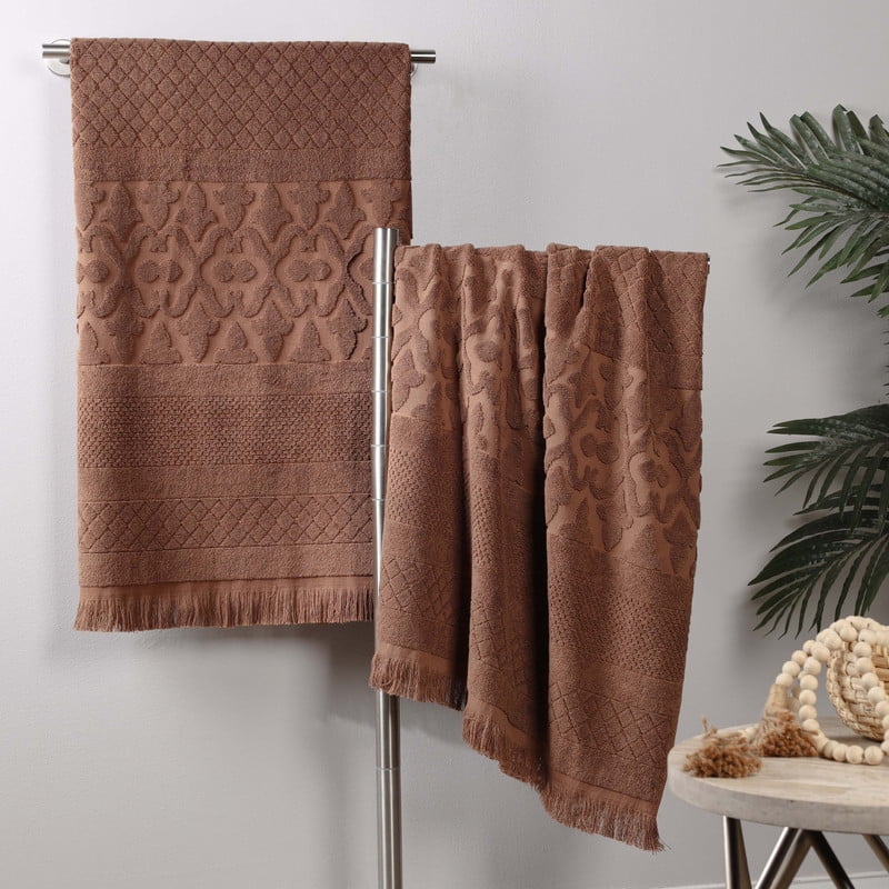 Superior Rolla Geometric Cotton 2 Piece Bath Sheet Set, Quick-Dry Ultra Soft Towels, Chocolate