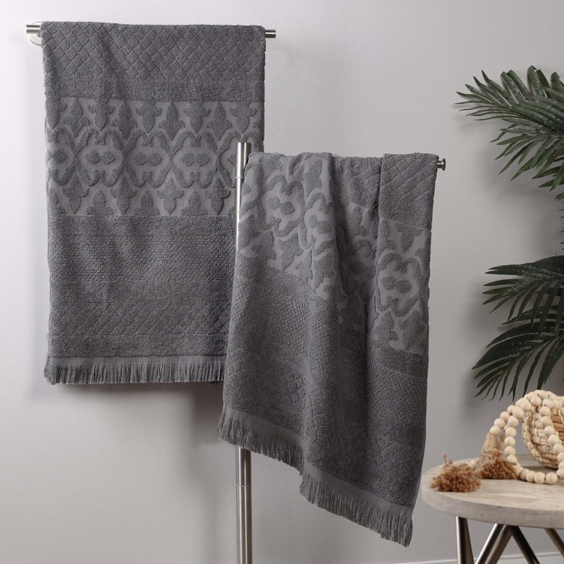 Superior Rolla Cotton Geometric Soft Bath Sheet Set of 2, Grey