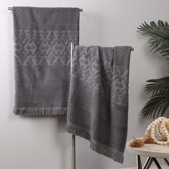 Superior Rolla Cotton Geometric Soft Bath Sheet Set of 2, Grey