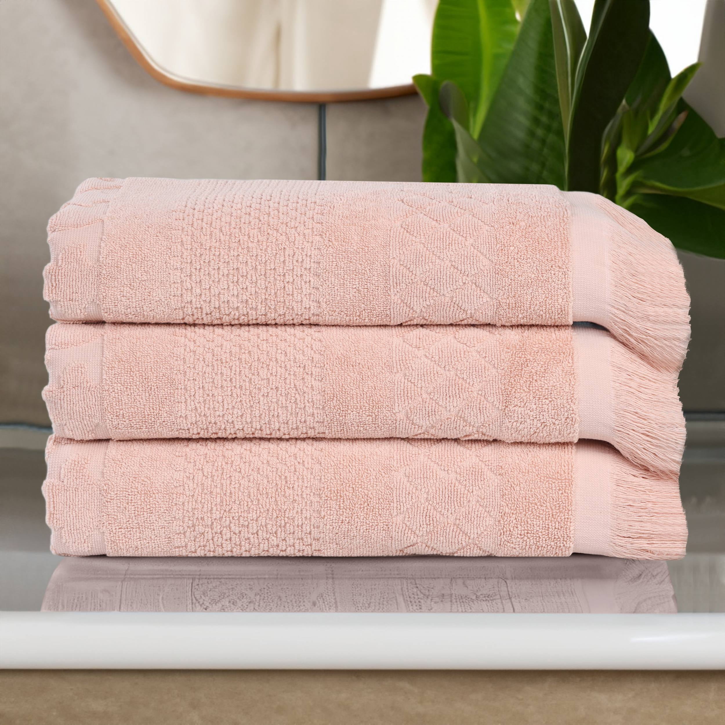 Superior Rolla Geometric Cotton 3 Piece Bath Towel Set, Quick-Dry Ultra Soft Towels, Pink