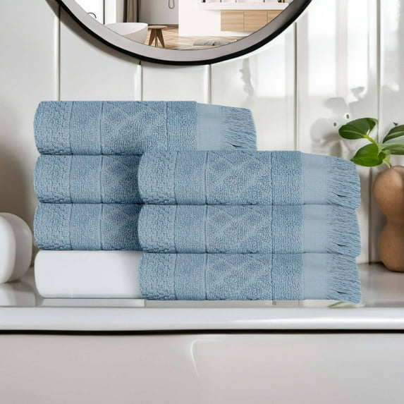 Superior Rolla Cotton Geometric Soft Hand Towel Set of 6, Blue