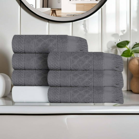Superior Rolla Cotton Geometric Soft Hand Towel Set of 6, Grey