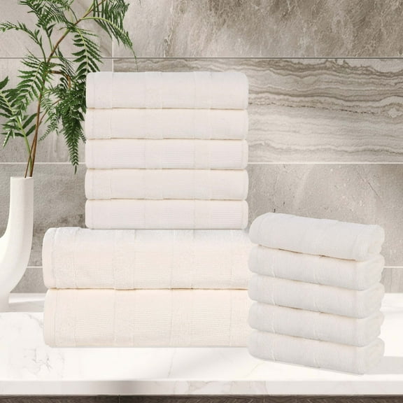 Superior Roma Cotton 12 Piece Assorted Towel Set, Ivory