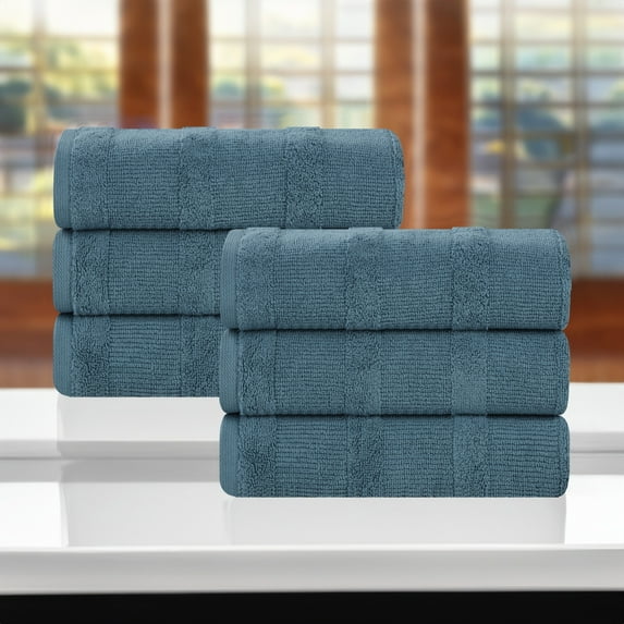 Superior Roma Cotton Hand Towels, Set of 6, Denim Blue