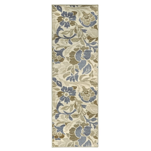 Superior Roselyn Floral Indoor Outdoor Runner Rug, 2' 7" x 8', Beige