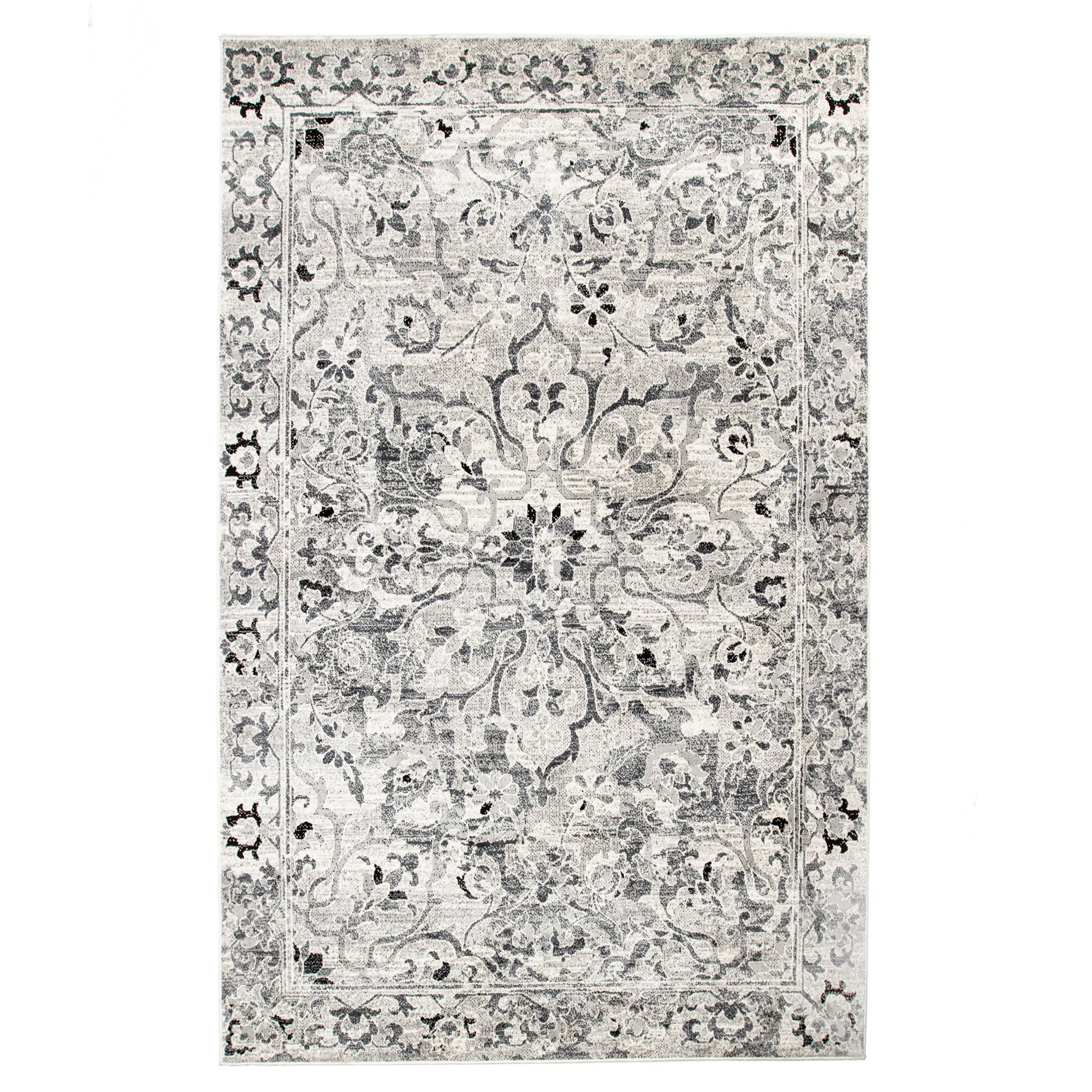 Superior Roseville Modern Distressed Floral Area Rug, Platinum, 5' x 8'