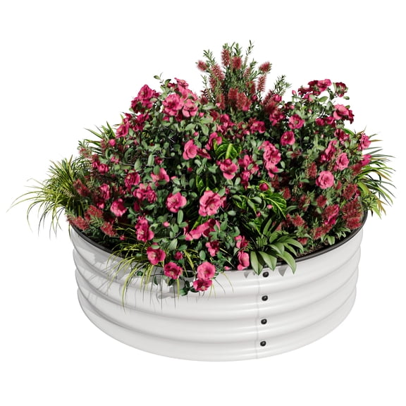 Superior Round Metal Raised Garden Bed – Galvanized Planter Box with Rust-Resistant Steel, Open Bottom, Safe Rubber Edging, Easy Assembly for Vegetables, Flowers, Fruits, 1 Piece Set, 2x1FT, White