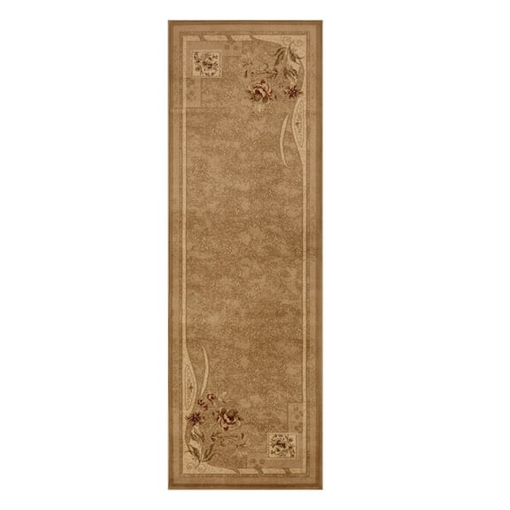 Superior Ruban Floral Indoor Runner Area Rug, Taupe, 2' 7" x 8'