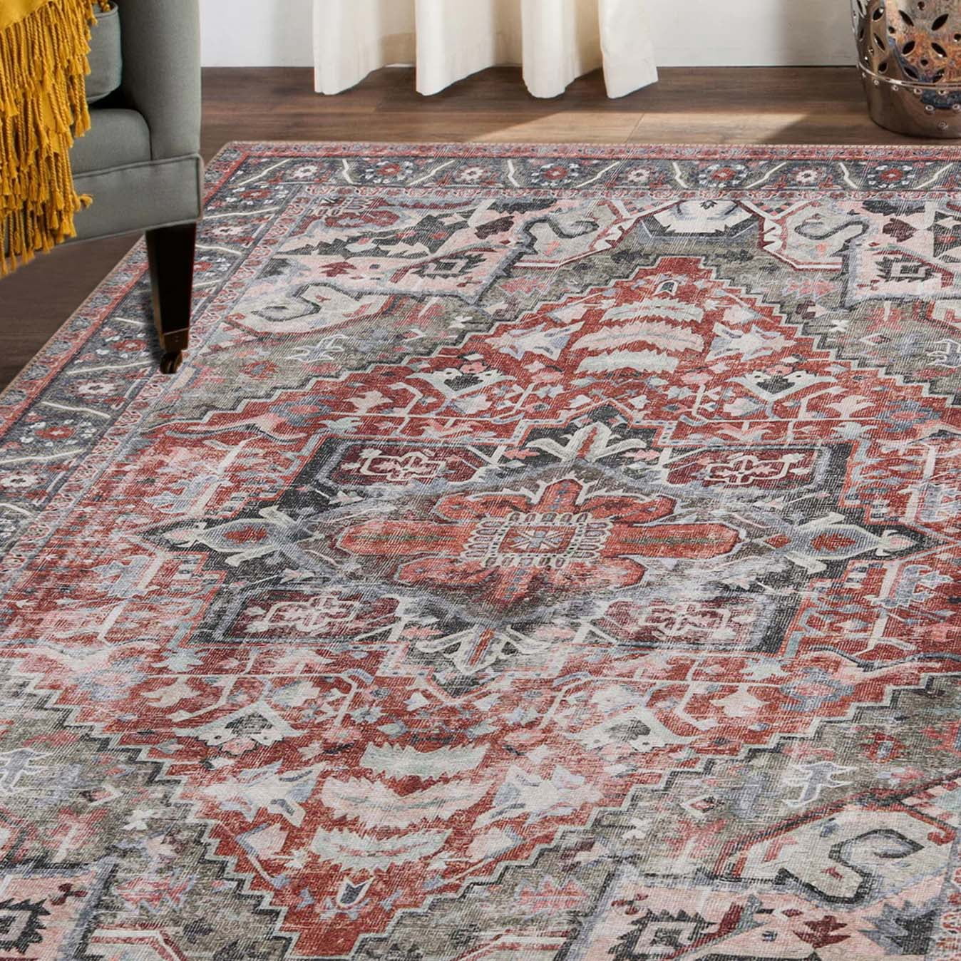 Superior Rustic Medallion Washable Indoor Area Rug, 3' 6" x 5' 6", Brown