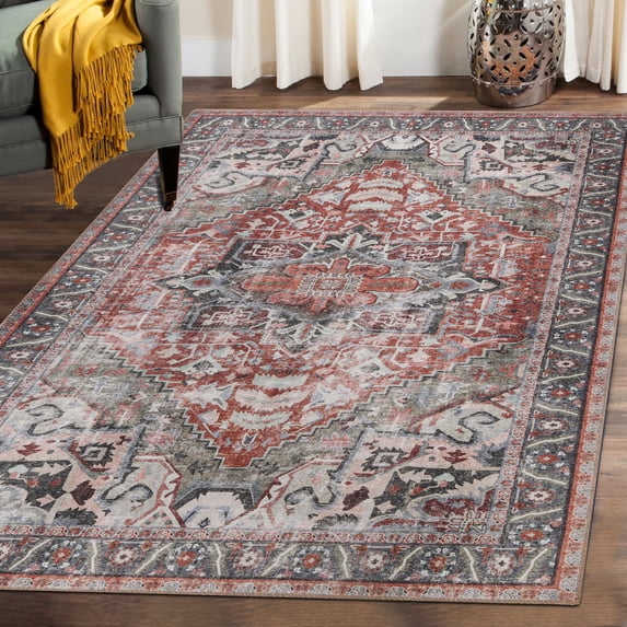 Superior Rustic Medallion Washable Indoor Area Rug, 5' 7" x 8' 9", Brown