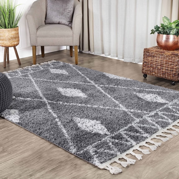 Superior SERA 4x6 Grey Ivory Geometric Diamond Shag Area Rug