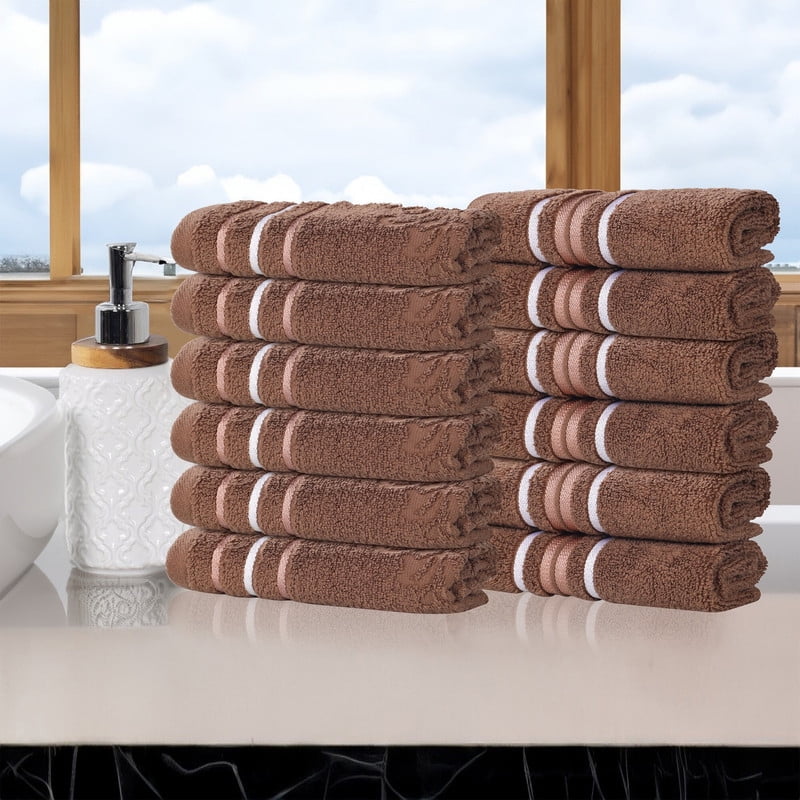 Superior Sadie Zero Twist Cotton Face Towel Washcloth Set of 12, Ultra Soft Towels, Chocolate