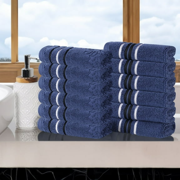 Superior Sadie Zero Twist Cotton Face Towel Washcloth Set of 12, Navy Blue