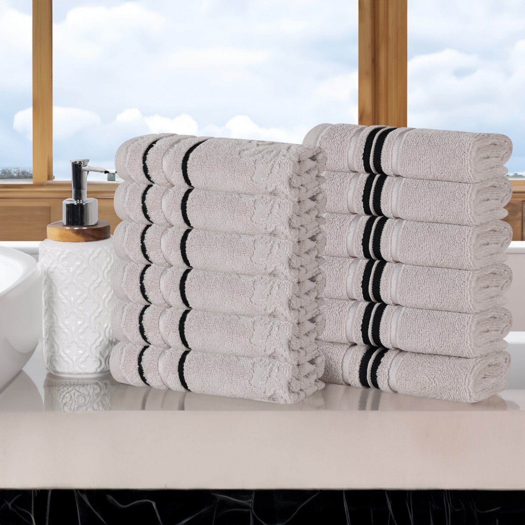 Superior Sadie Zero Twist Cotton Face Towel Washcloth Set of 12, Platinum